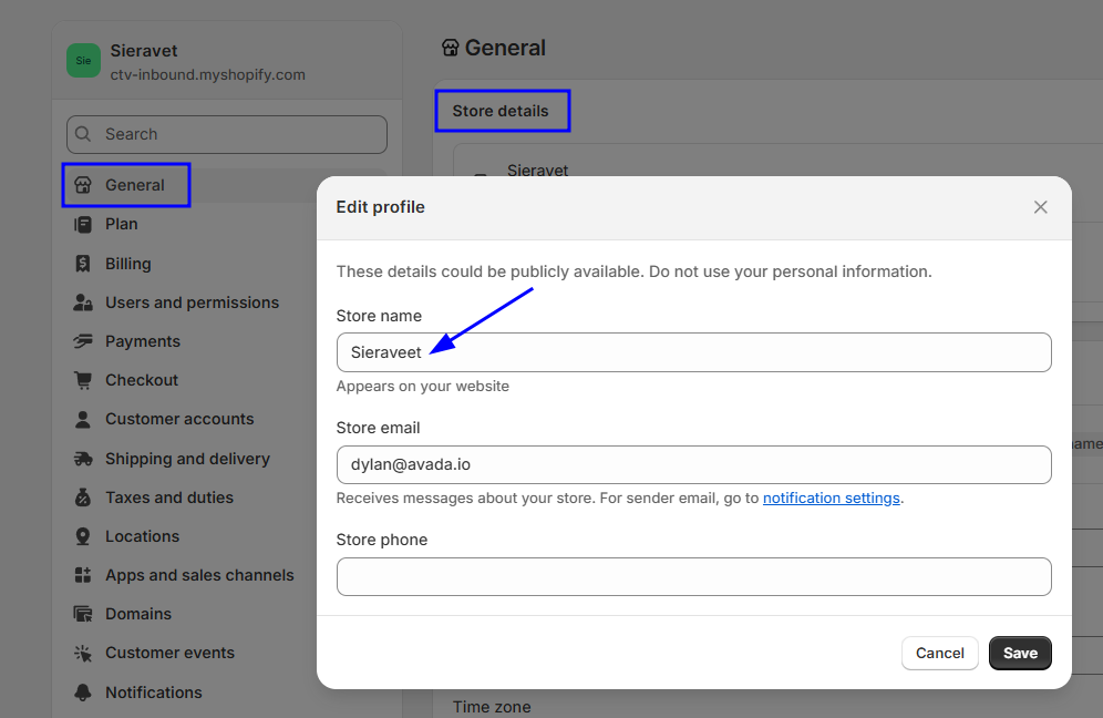 Update store contact information